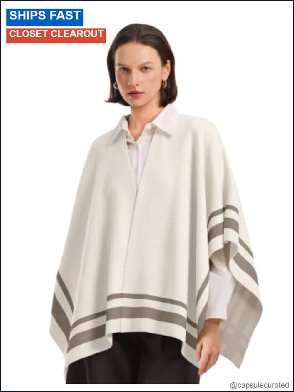 Open Front Poncho Shawl Wrap Stripe Knit Cape Oversized